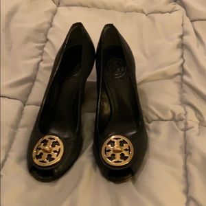 Tory Burch open toe wedge Navy Blue